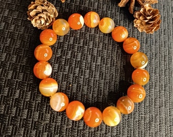 Pulsera de piedras preciosas de ágata naranja * cuentas de ágata de 12 mm