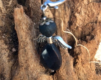 Guardian angel lava / agate, gothic angel black, gemstone angel