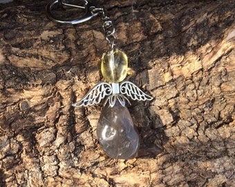 Gemstone Angel Agate / Lemon Quartz * Guardian Angel * Keychain *