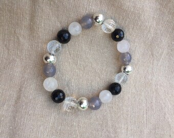 Bracelet power femme onyx, quartz rose, agate*