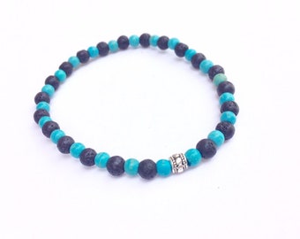 Lava bracelet with turquoise beads, 4 mm beads