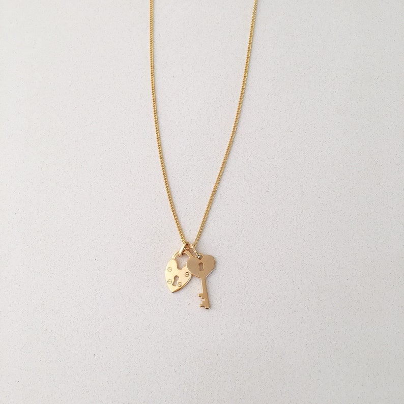 Key and Padlock Necklace Gold plated necklace Gold necklaces for women Gold jewelry for women Jewelry gift for women Simple necklace gold