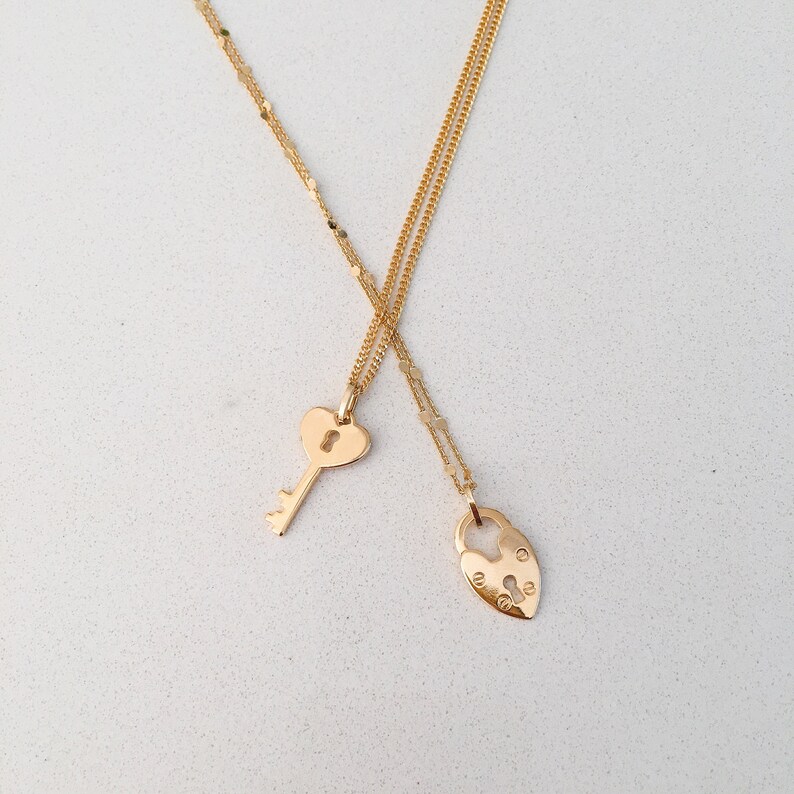 Key and Padlock Necklace Gold plated necklace Gold necklaces for women Gold jewelry for women Jewelry gift for women Simple necklace gold
