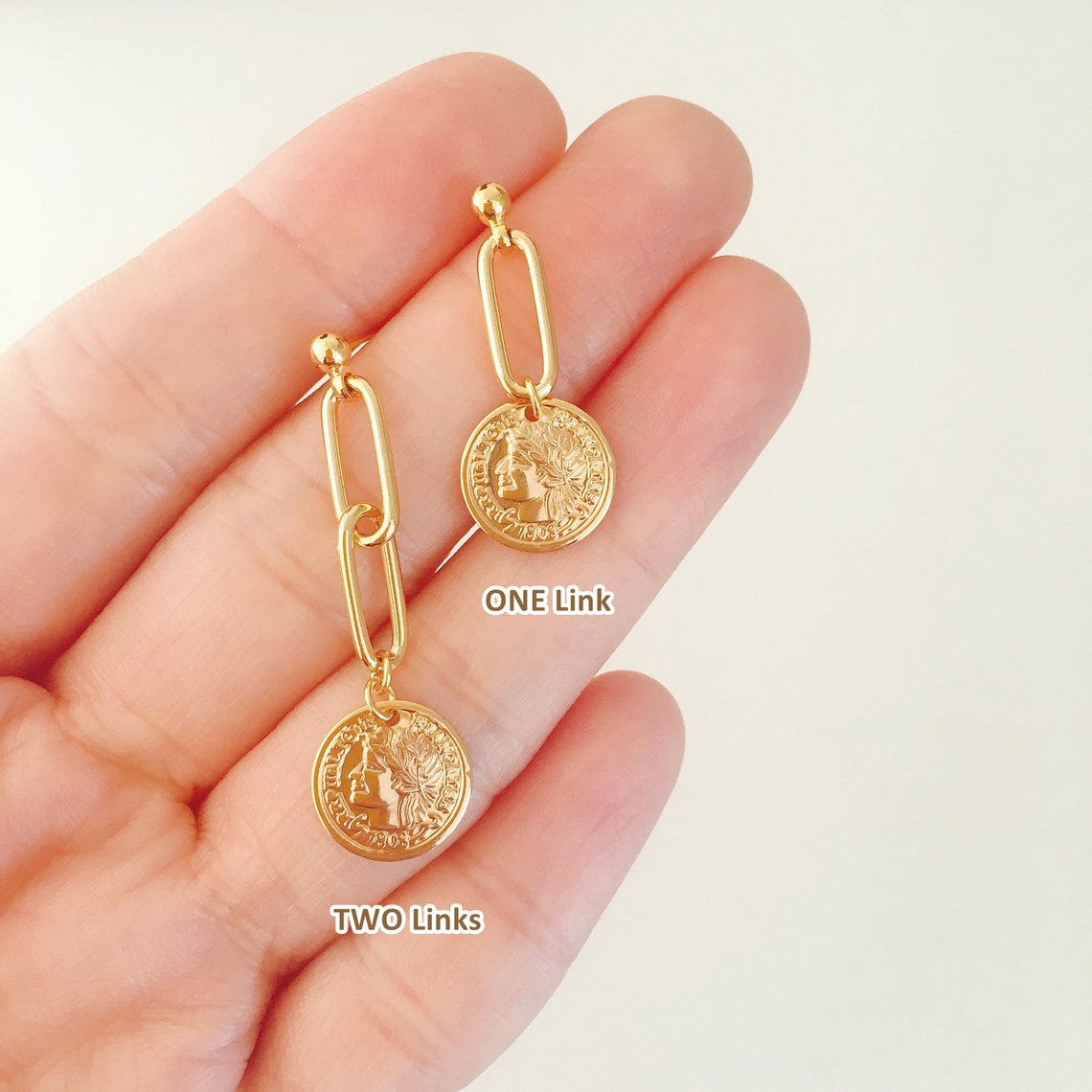 Gold Coin Drop Earrings in 2 styles Gold earrings for women Etsy