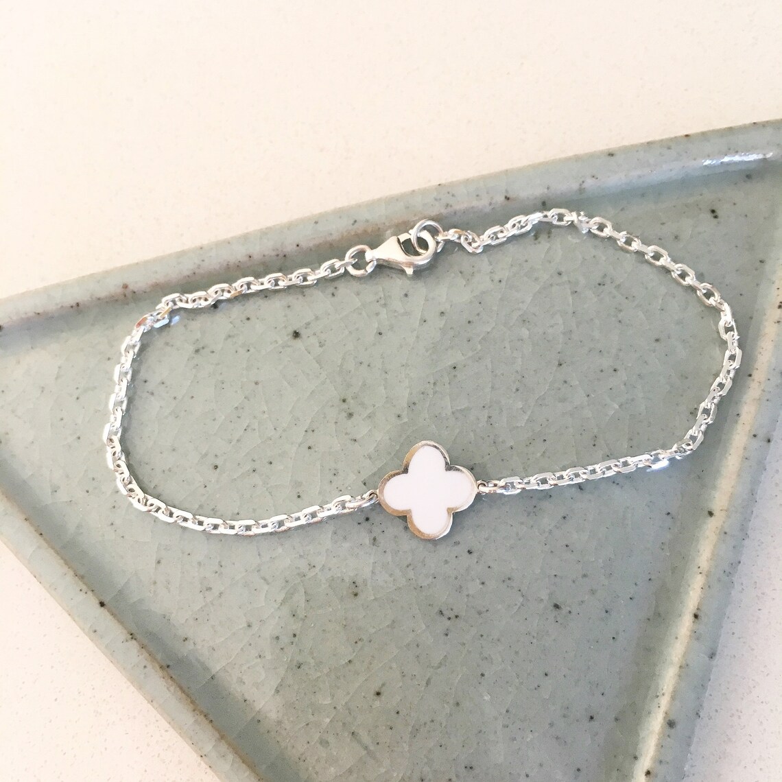 Sterling Silver White Clover Bracelet Bracelet Sterling Etsy