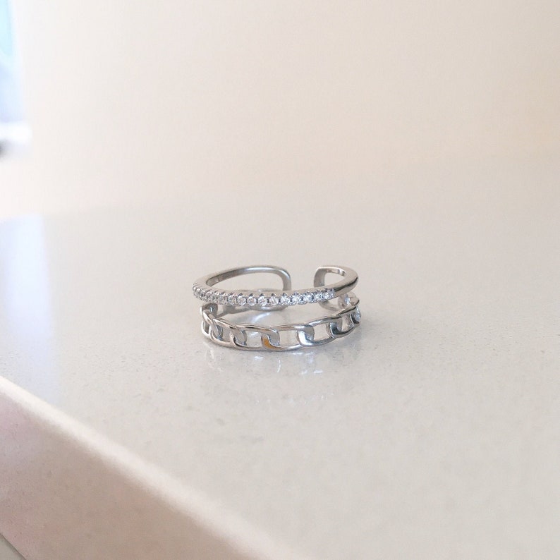 Crystal Double Band Ring Sterling Silver Rings for women Silver ring set Silver jewelry Silver jewellery for women Silver ring with stone