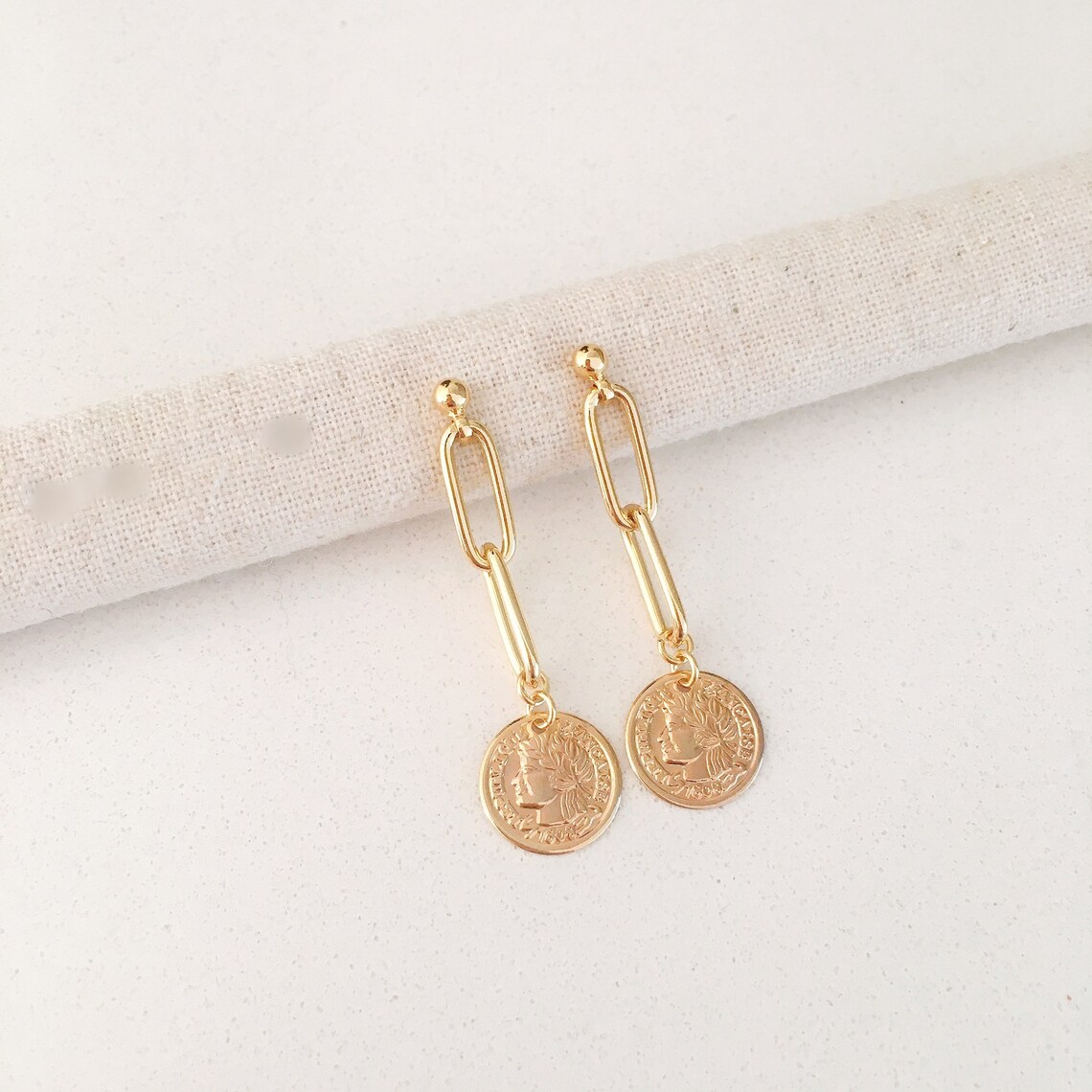 Gold Coin Drop Earrings in 2 styles Gold earrings for women Etsy