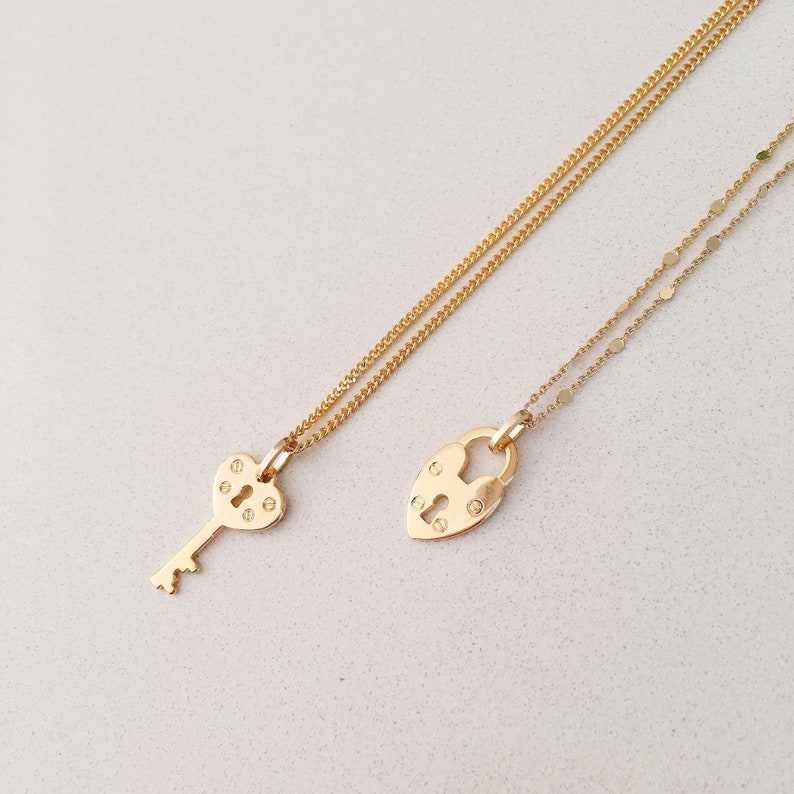 Key and Padlock Necklace Gold plated necklace Gold necklaces for women Gold jewelry for women Jewelry gift for women Simple necklace gold