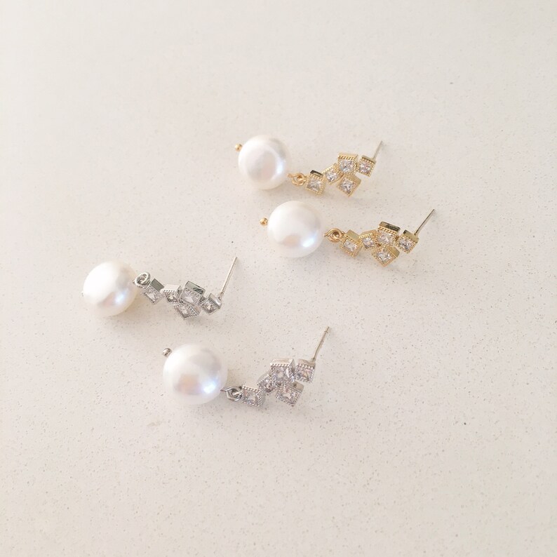 Coin pearl /& Crystal Earrings in Gold and Silver