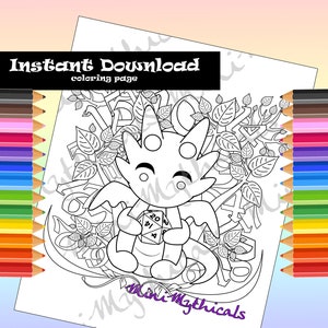 Kawaii Dice Dragon Adult Kids Coloring Page, Cute Mythical Creature Coloring, RPG