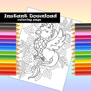 Happy Little Griffin Adult Coloring Page, Cute Mythical Creature Gryphon Coloring