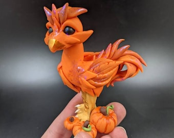 Polymer Clay Chocobo Pumkin - Cute Fantasy Sculpture OOAK Hand Made Free Shipping