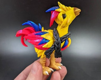 Polymer Clay Chocobo Pann - Cute Pansexual Fantasy Sculpture OOAK Hand Made Free Shipping