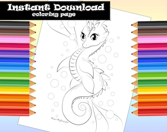 Bubble Nessie Adult Coloring Page, Cute Mythical Sea Dragon Coloring