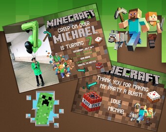 Minecraft Birthday Invitation Etsy Minecraft Birthday Invitation Etsy