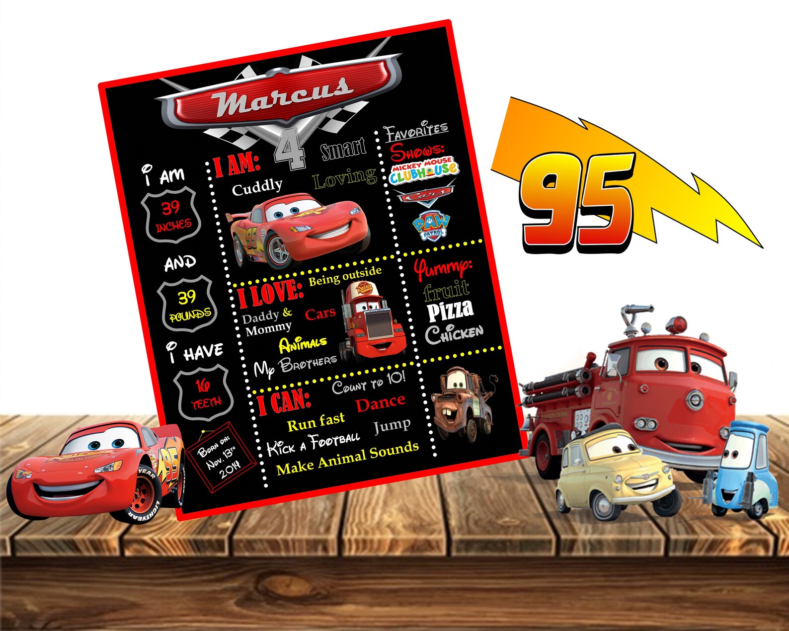 Disney Cars Birthday Chalkboard Poster Etsy