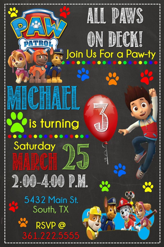 Paw Patrol Birthday Invitations Free Thank You Cards Etsy