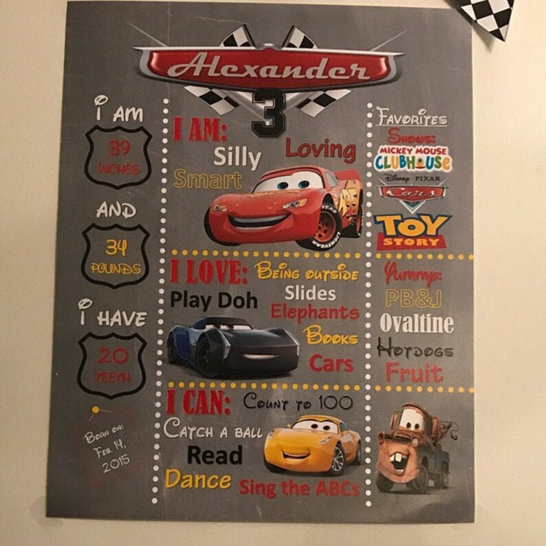 Disney Cars Birthday Chalkboard Poster Etsy