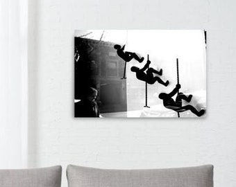 Rock Climbing, Climbing, Black and White Art, Photography, studio, trio, wall, window, boulder, climber, window reflection, wall climber,