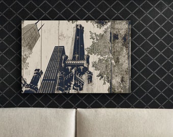 Chicago City Skyline, Wall Art, John Hancock, Water Tower, Rustic, Wood Art, Photography