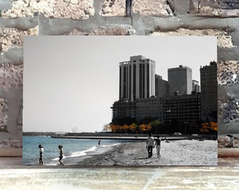 Downtown Chicago Beach Photograph- Home and living room room decor urban wall art - Oak St. Beach
