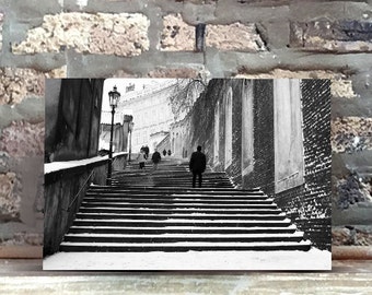 European Castle Stair Photograph - Living Room art - home decor - urban photography - winter scene