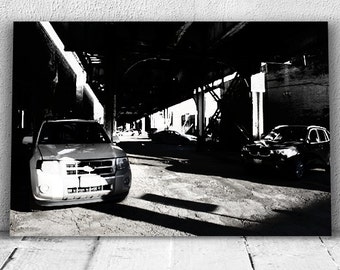 Black and white photo of Elevated Train Tracks - Chicago