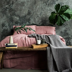 FREE SHIPPING/FULL set of Linen bedding/ Linen bedding set with bet sheet/ natural linen/luxurious linen/ pink bed linen/ cozy linen bedding image 8