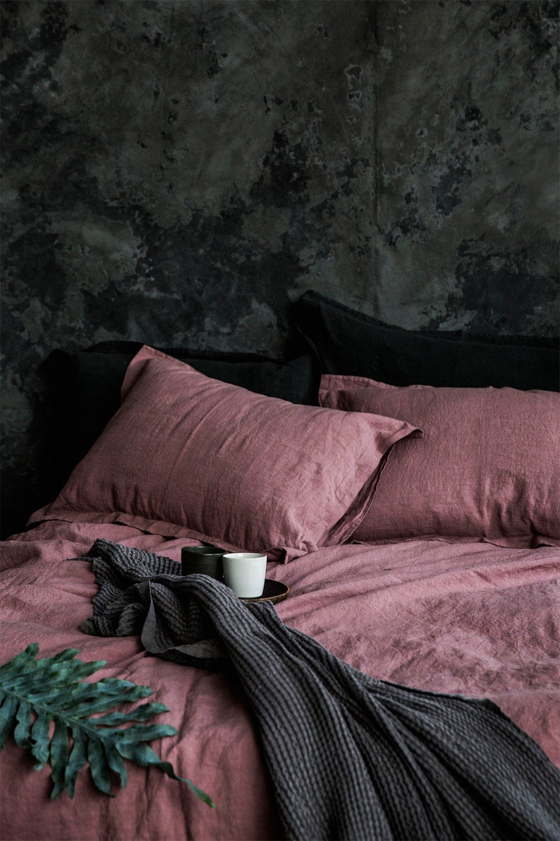 FREE SHIPPING/FULL set of Linen bedding/ Linen bedding set with bet sheet/ natural linen/luxurious linen/ pink bed linen/ cozy linen bedding image 3
