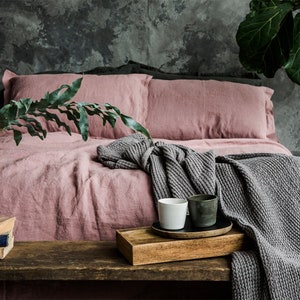 FREE SHIPPING/FULL set of Linen bedding/ Linen bedding set with bet sheet/ natural linen/luxurious linen/ pink bed linen/ cozy linen bedding image 1