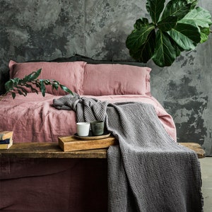 FREE SHIPPING/FULL set of Linen bedding/ Linen bedding set with bet sheet/ natural linen/luxurious linen/ pink bed linen/ cozy linen bedding image 7