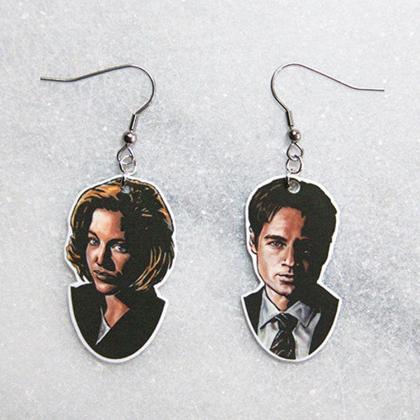 Mulder and Scully Earrings, Sci-Fi Jewelry, Gillian Anderson and David Duchovny Jewellery