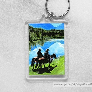 Portachiavi o magnete con paesaggio di Brokeback Mountain, stampa artistica di Jack e Ennis