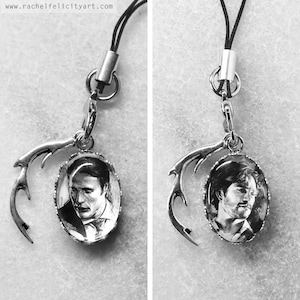 Hannibal and Will Graham Phone Charm, Hannigram, Mads Mikkelsen, Hugh Dancy Drawing, Fannibal Cell Phone Charm