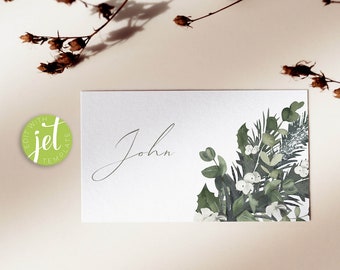 Christmas Place Card Template, Escort Card Printable, Seating Card, Holiday Name Card, Instant Download,Christmas name card template, pdf