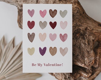 Printable Valentines Card, Be my Valentine Card, Printable Be My Valentine, Valentines Card DIGITAL DOWNLOAD, Watercolor valentine card