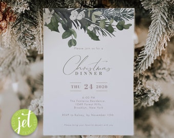 Christmas invitation template, Printable Christmas dinner invitation, Digital Christmas invite, Editable Christmas invitation, Christmas pdf