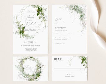 Wedding Invitation Template, Wedding Invitation printable, Green Wedding Invitation, Rustic wedding Invitation,Botanical invitation template