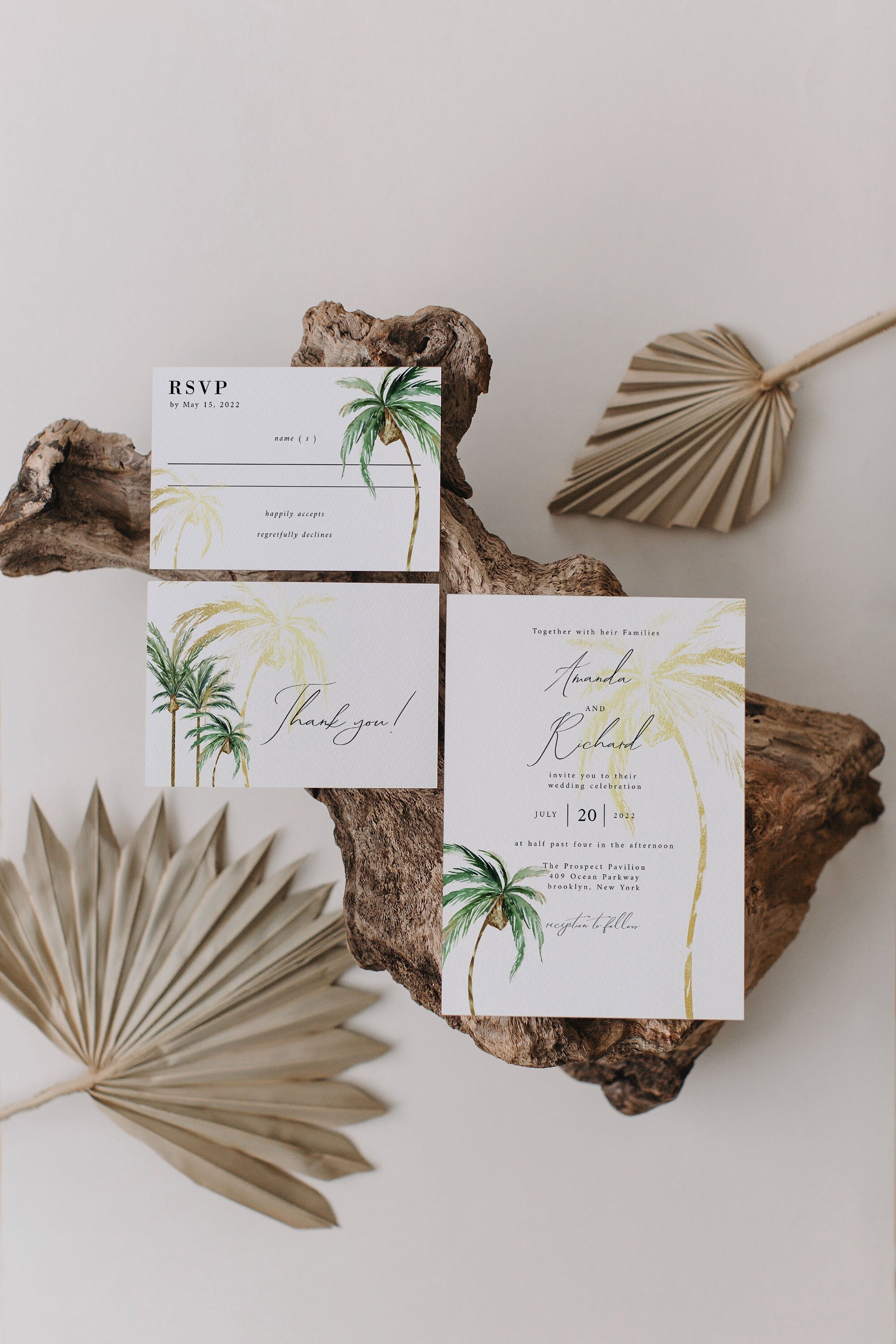 Palm Tree Wedding Invitation Template, Tropical Wedding Invitation