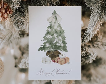 Christmas tree card printable, Christmas greeting cards, Digital Christmas card, Watercolor Christmas tree, Christmas card template,Editable
