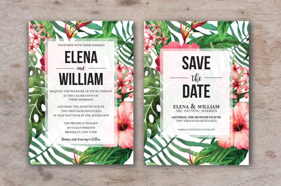 items similar to wedding invitation template tropical wedding