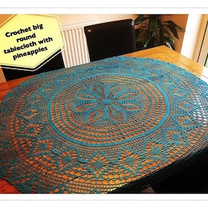 Crochet written pattern - big round tablecloth with pineapples