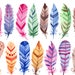 Watercolor feathers clipart - 15 hand painted feathers clip art, watercolour, boho, tribal, printable, scrapbook, planner, instant download