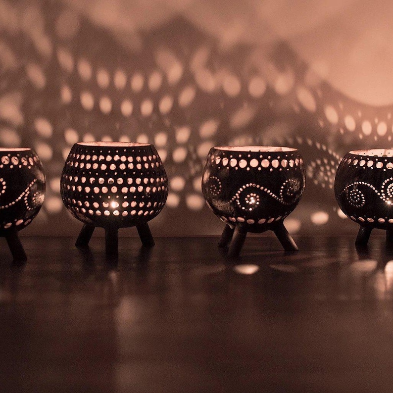 Set of 4 Handmade Coconut Candle Holders: Garden Decorations image 2