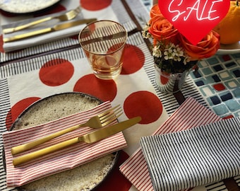 Hand-Printed Cotton Placemats (Set of 2) - Elegant Polka Dot whimsical Placemats