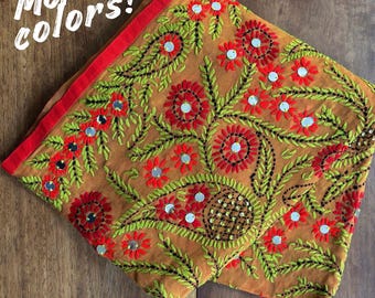 Handmade Phulkari Dupatta Stole, Floral Embroidery, Punjab Scarf