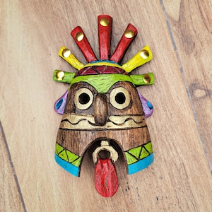 Unique Rain Forest wooden tribal mask | wall hanging mask for collectors | hand carved and painted wooden mask | colorful wood pagan mask