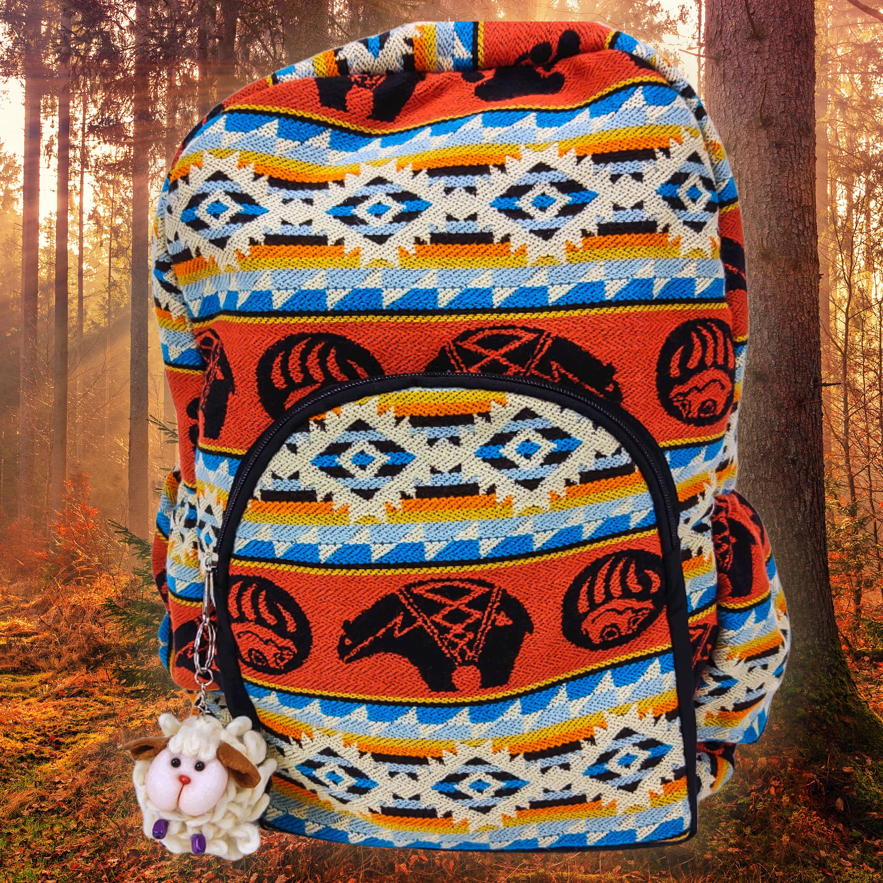 Native Print Backpack Genuine Leather & Cowhide Native American Tribal Print Backpack main image 2