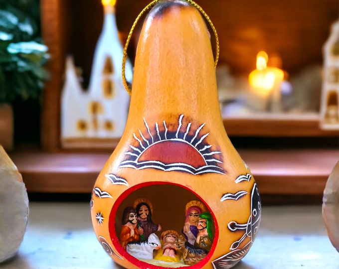 Artistic Gourd Retablo Nativity From Peru Handcrafted Peruvian Gourd