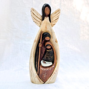 Cherished Guardian Angel Décor for Christmas | Holiday Treasures Hand painted Guardian Angel Ornament | Rare Angel Nativity for Christmas